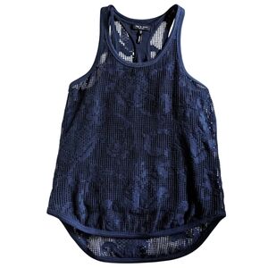 Rag & Bone Stella Salute Navy Blue Laser Cut Racerback Tank Top Silk Layered XS